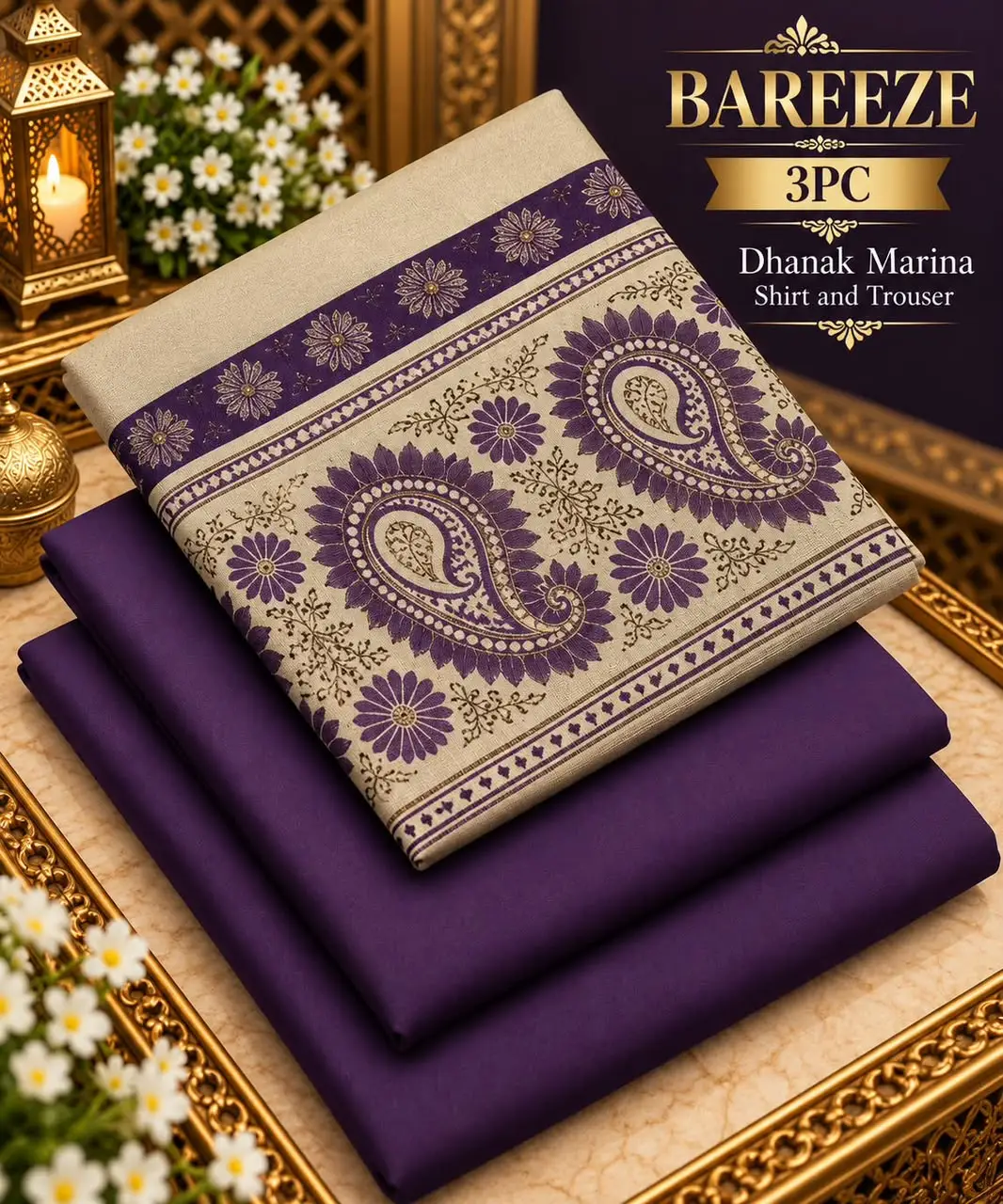 3Pcs Women's Unstitched Plain Suit PURE WOOL 3D SHAWL Purple