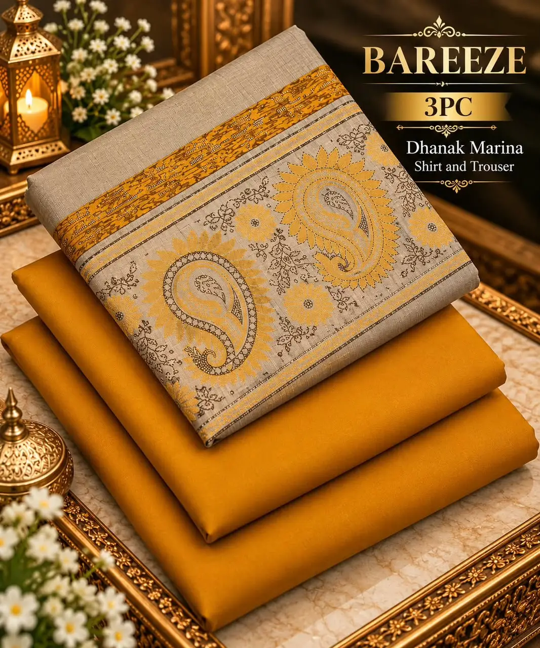 3Pcs Women's Unstitched Plain Suit PURE WOOL 3D SHAWL yellow