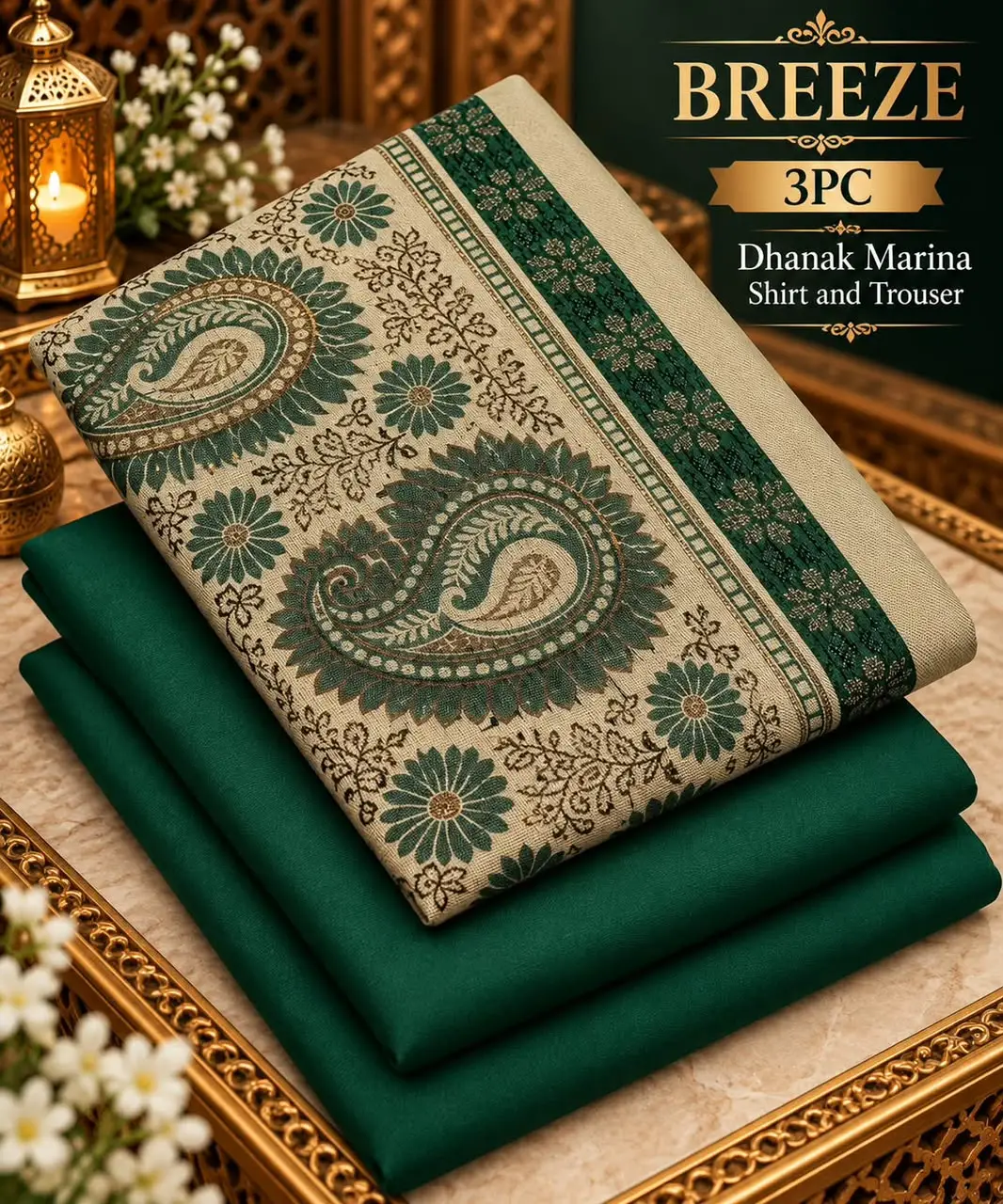 3 Pcs Women's Unstitched Plain Suit PURE WOOL 3D SHAWL Green