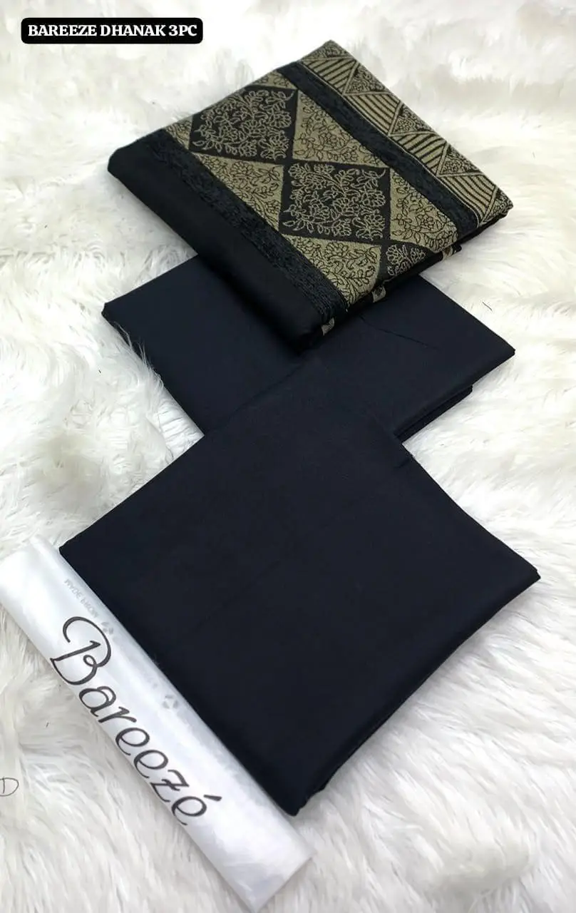 3Pcs Women's Unstitched Plain Suit Faincy Whool Shawl Black