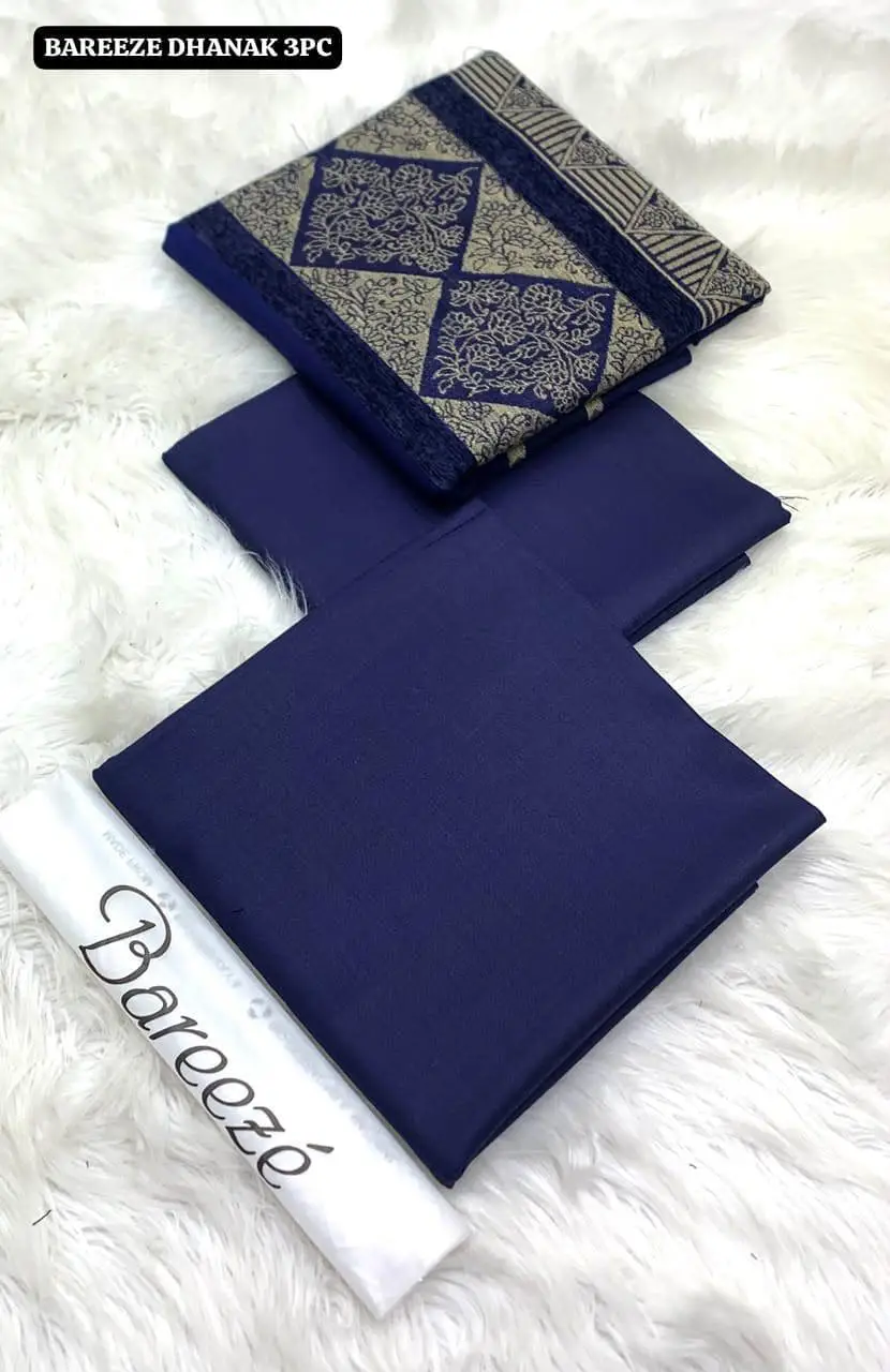 3 Pcs Women's Unstitched Plain Suit Faincy Whool Shawl Blue