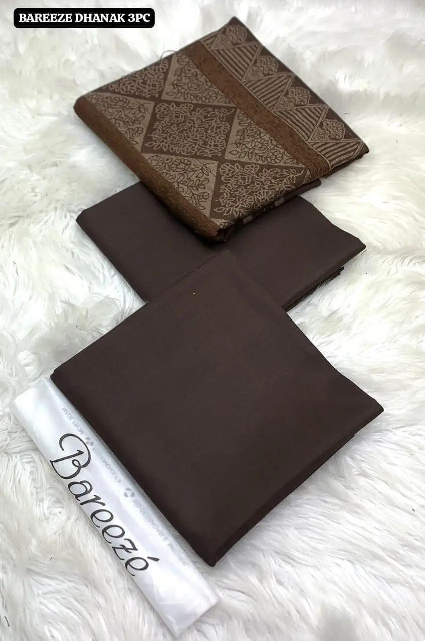 3 Pcs Women's Unstitched Plain Suit Faincy Whool Shawl Brown
