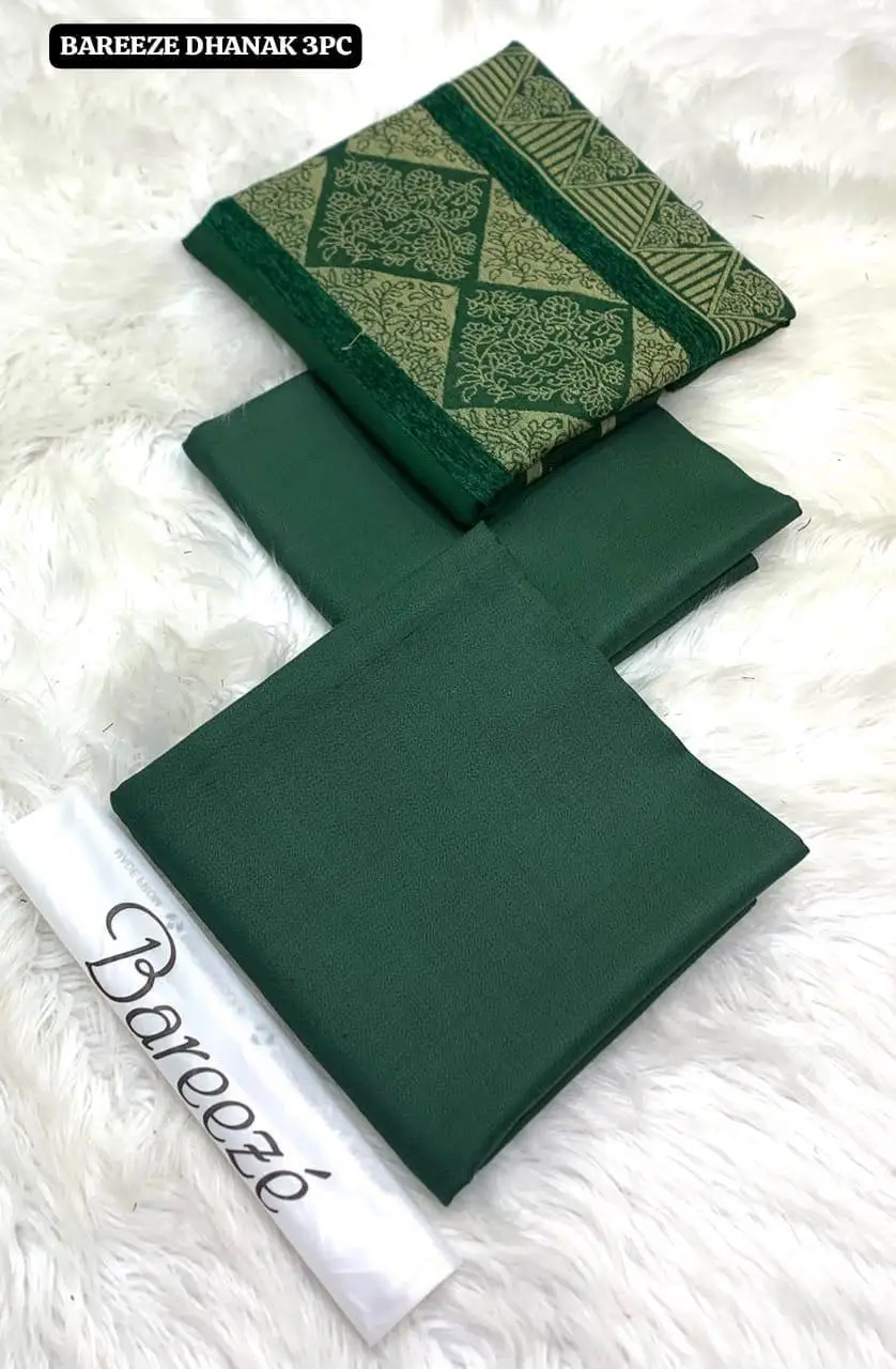 3 Pcs Women's Unstitched Plain Suit Faincy Whool Shawl Green