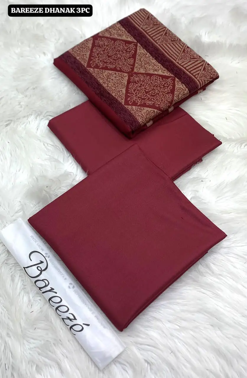 3Pcs Women's Unstitched Plain Suit Faincy Whool Shawl Maroon