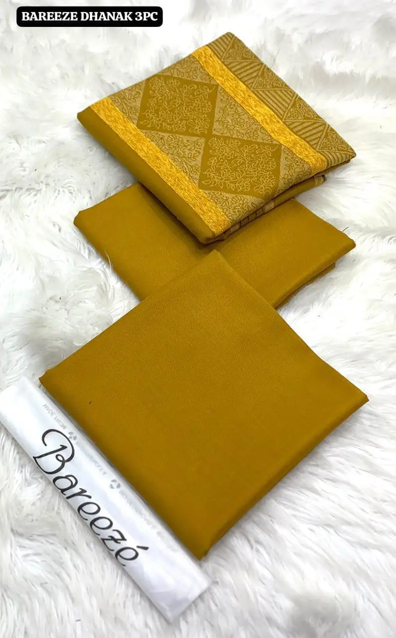 3Pcs Women's Unstitched Plain Suit Faincy Whool Shawl Yellow