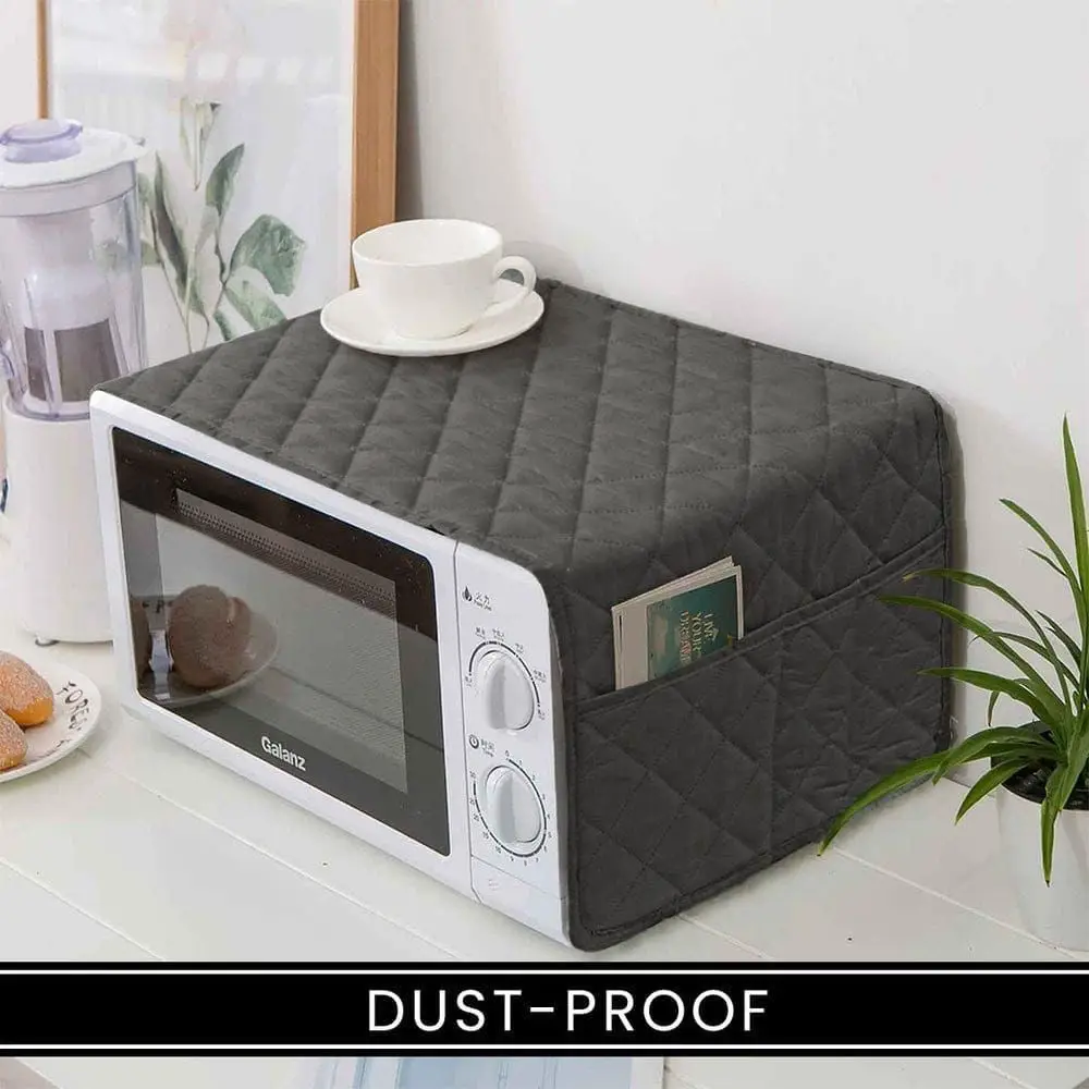 1 Pc Cotton Embroidered Microwave Oven Cover ( Grey )