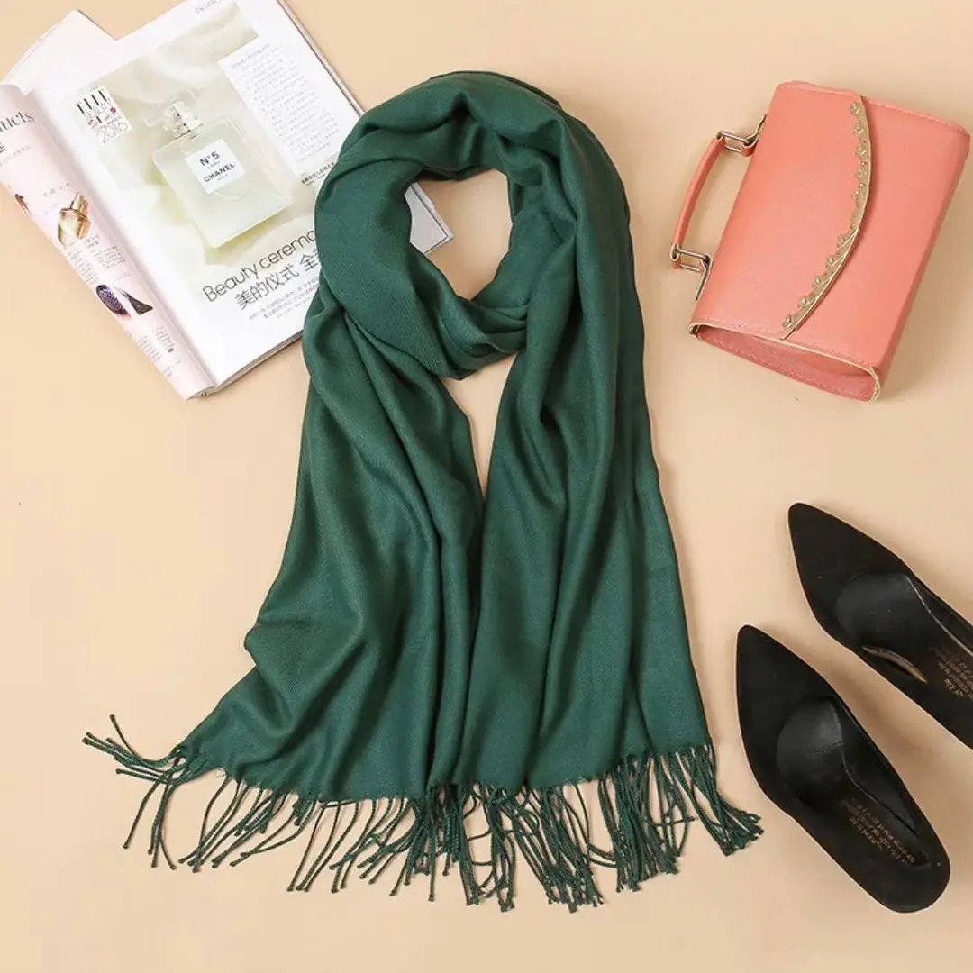 Women's Cashmere Plain Shawl ( Green )
