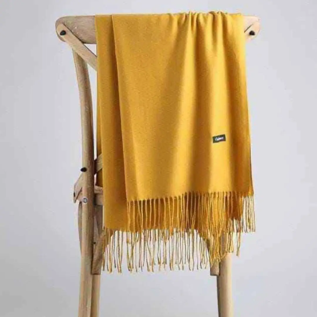 Women's Cashmere Plain Shawl ( yellow )