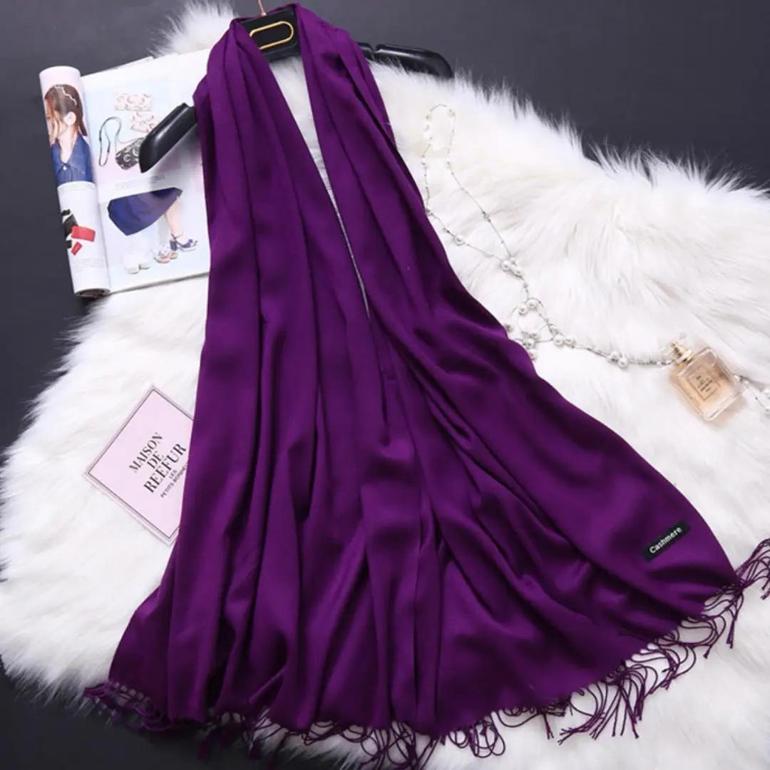 Women's Cashmere Plain Shawl ( Purple )
