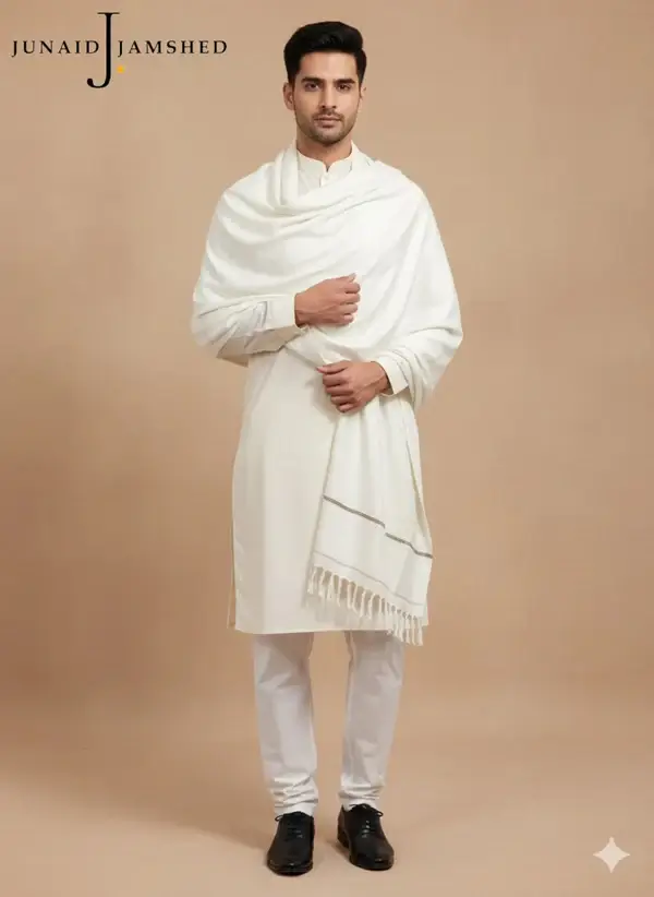 1 Pc Men's Wool Plain Shawl ( Off White )
