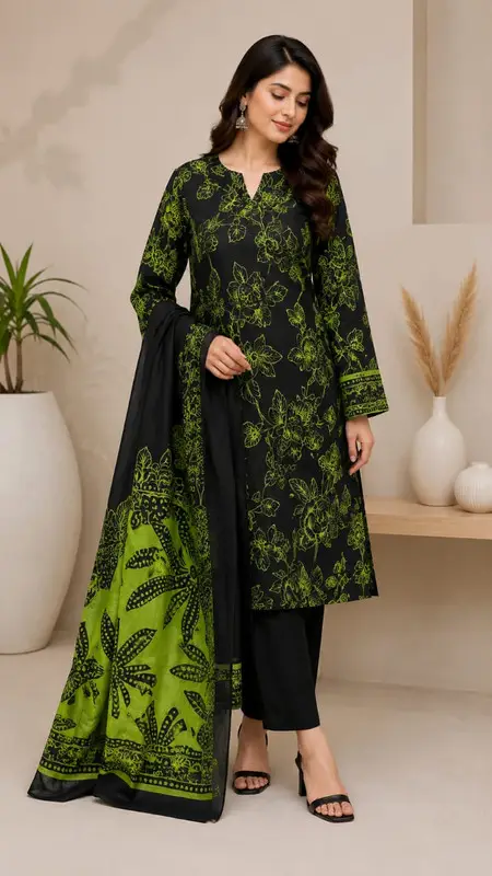 3 Pcs Women's Unstitched Printed Suit