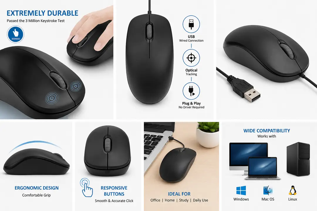 Premium Wired USB Optical Mouse – Ergonomic Design, Smooth & Accurate Control