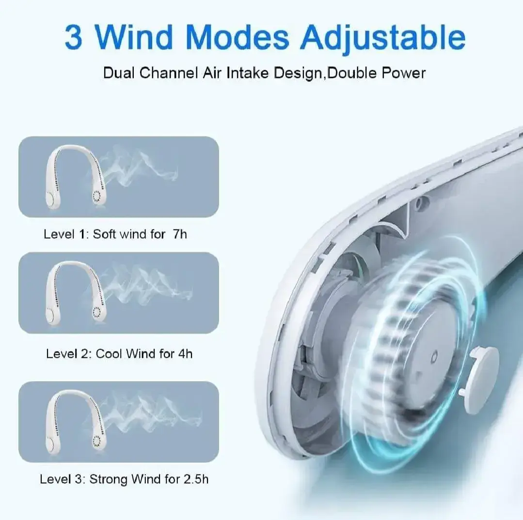 Portable Bladeless Neck Fan - Rechargeable USB Cooling Fan for Outdoor Sports, Home, Office, and Travel