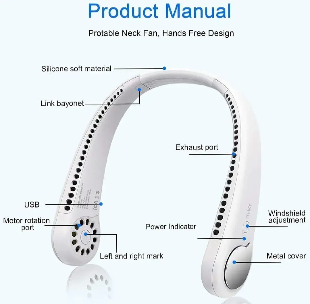 Portable Bladeless Neck Fan - Rechargeable USB Cooling Fan for Outdoor Sports, Home, Office, and Travel