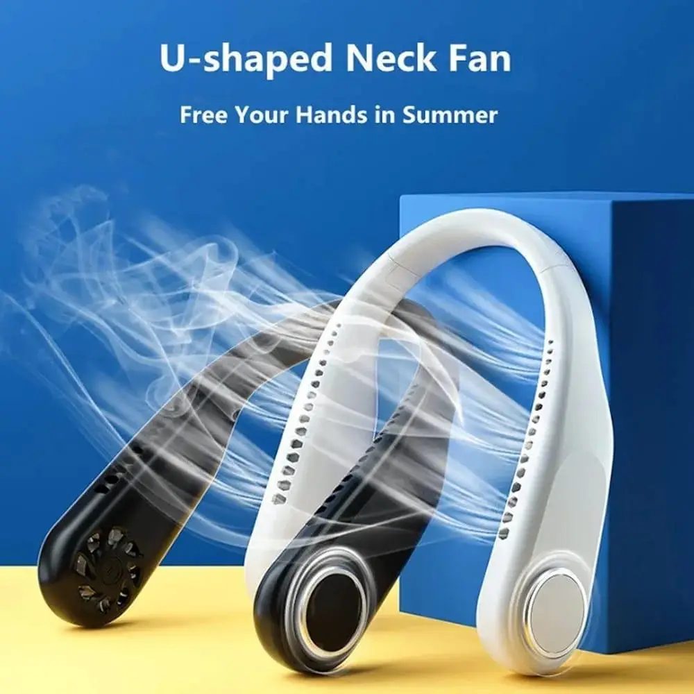 U-Shaped Neck Fan Black ABS Lightweight Portable