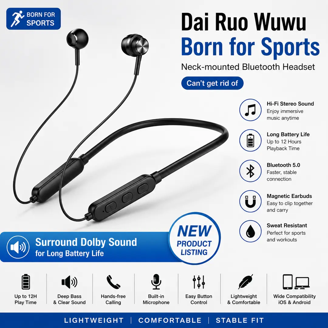 Wireless Neckband Bluetooth 5.0 Headphone Wireless Headset With Heavy Bass Stereo Earphones High Quality Magnetic Attraction Intelligent Noise Reduction Cancelling Sports Headset