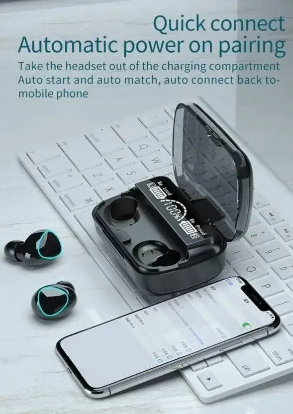 Black Long-Lasting Battery With Fast Charge 10 Earbuds
