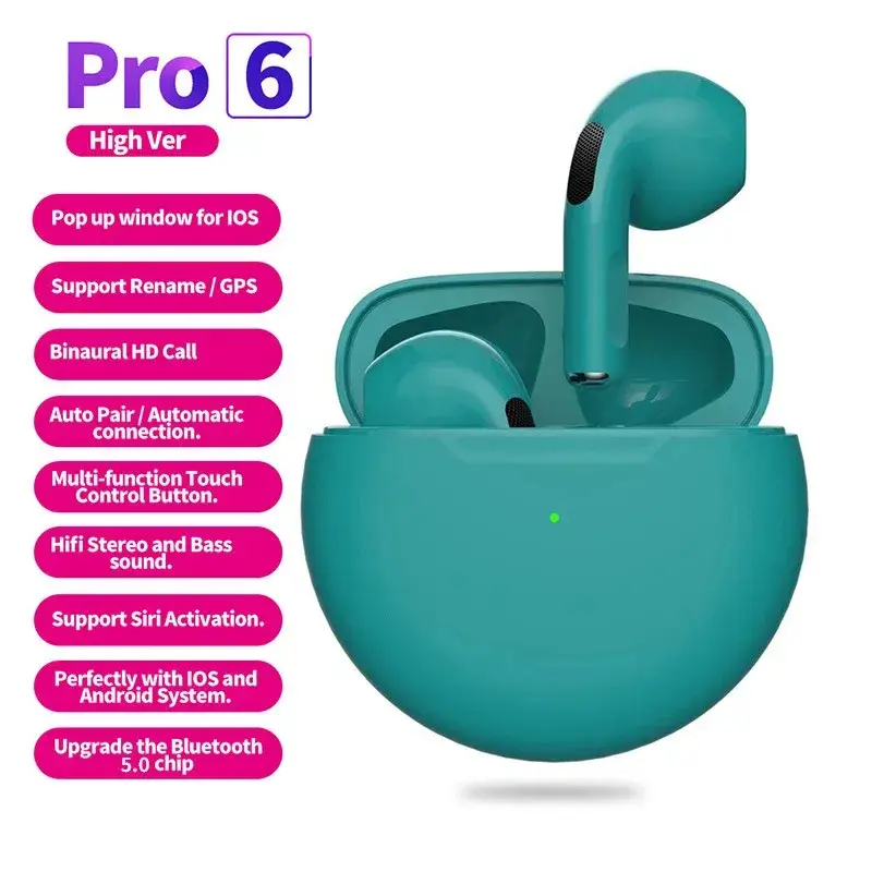 Pro 6 Hi-Fi Wireless Airbuds 5.0 Bluetooth Earphone Slim small size with Charging Case White