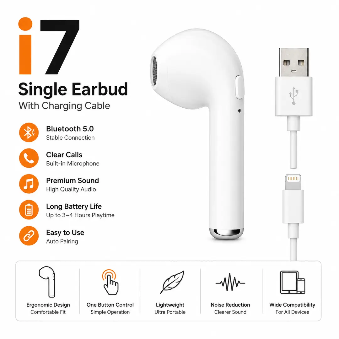 Airpods i7 Single Wireless Bluetooth Hand Free Stereo Earphones White Bluetooth ear phone for all cell phones use
