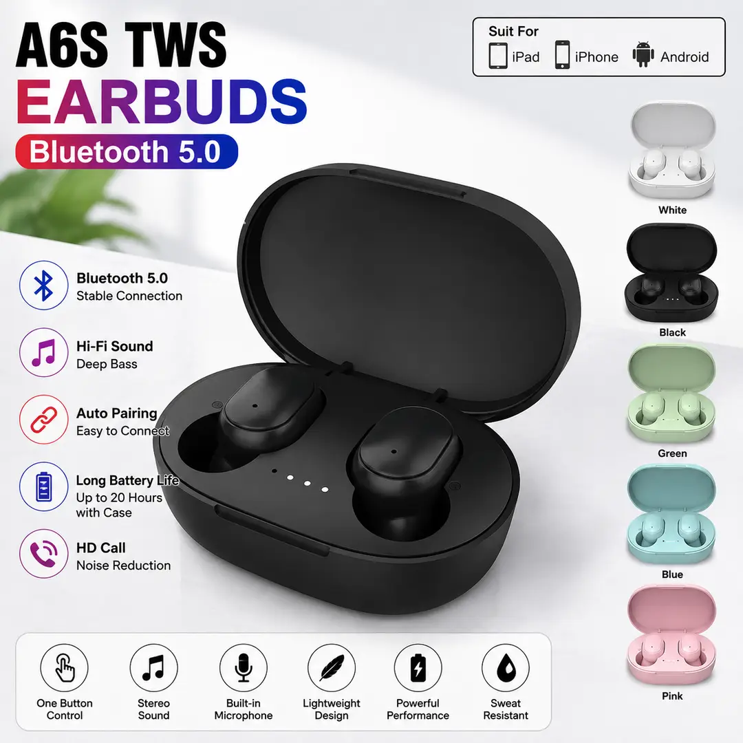 A6S TWS Wireless Earbuds – Bluetooth 5.0 HiFi Stereo Earphones with Charging Case
