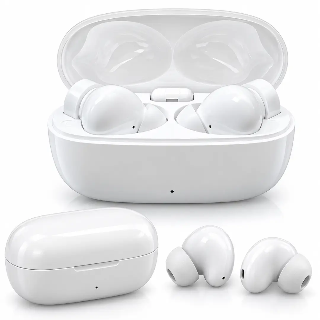 White TWS Wireless Bluetooth Earbuds – Smart Touch Control & Stereo Sound