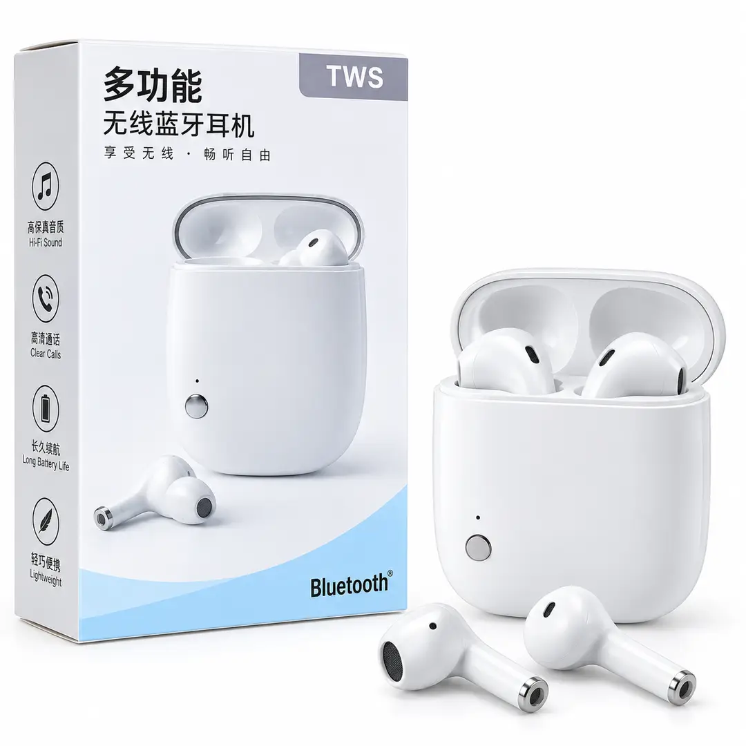 **TWS Wireless Earbuds – Bluetooth 5.0, Stereo Sound, Clear Calls & Charging Case**