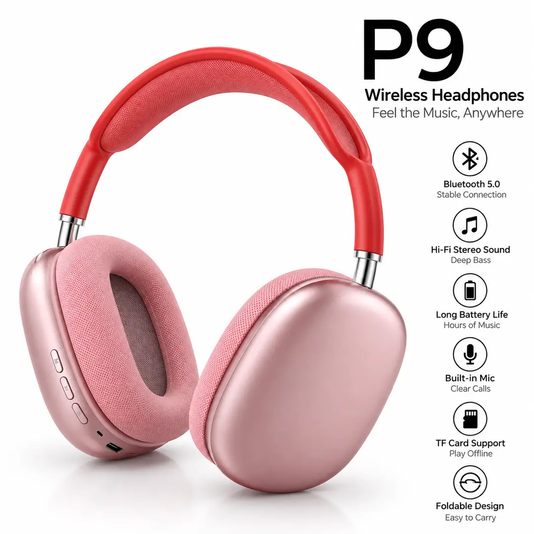 P9 Wireless Bluetooth Headphones – Stereo Sound, Deep Bass & Foldable Design