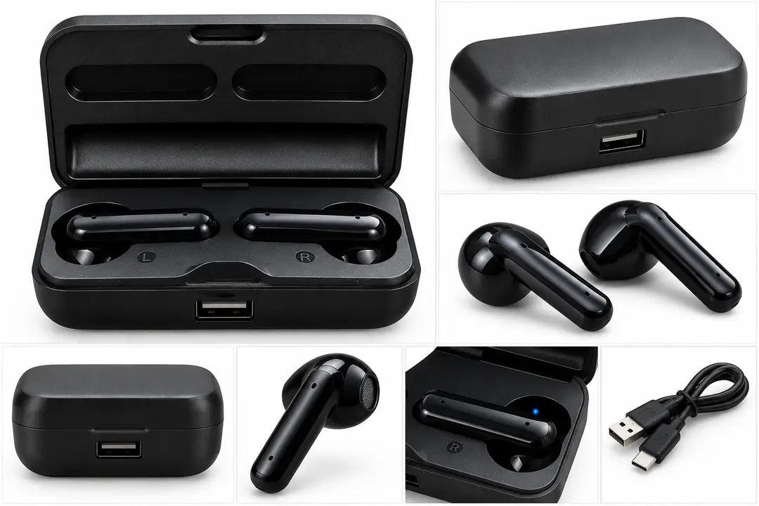 Black Wireless Bluetooth TWS Earbuds with Charging Case