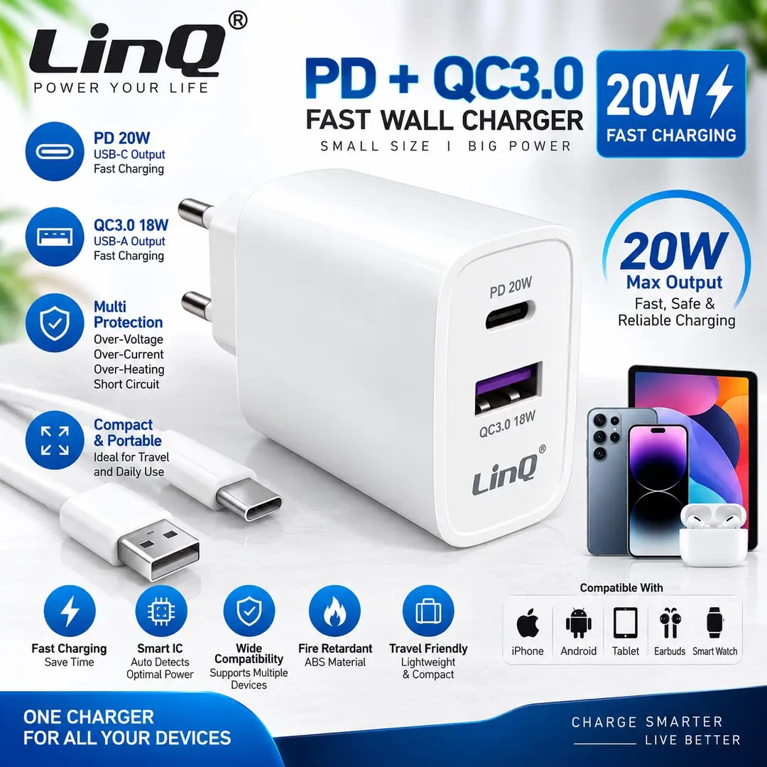 Linq PD 20W + QC 3.0 Fast Wall Charger