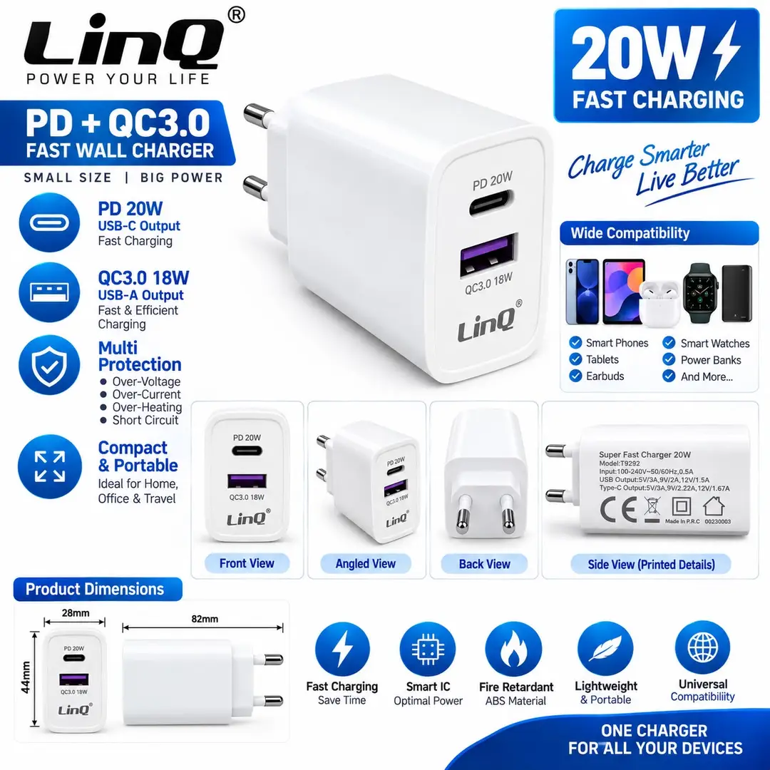 Linq PD 20W + QC 3.0 Fast Wall Charger