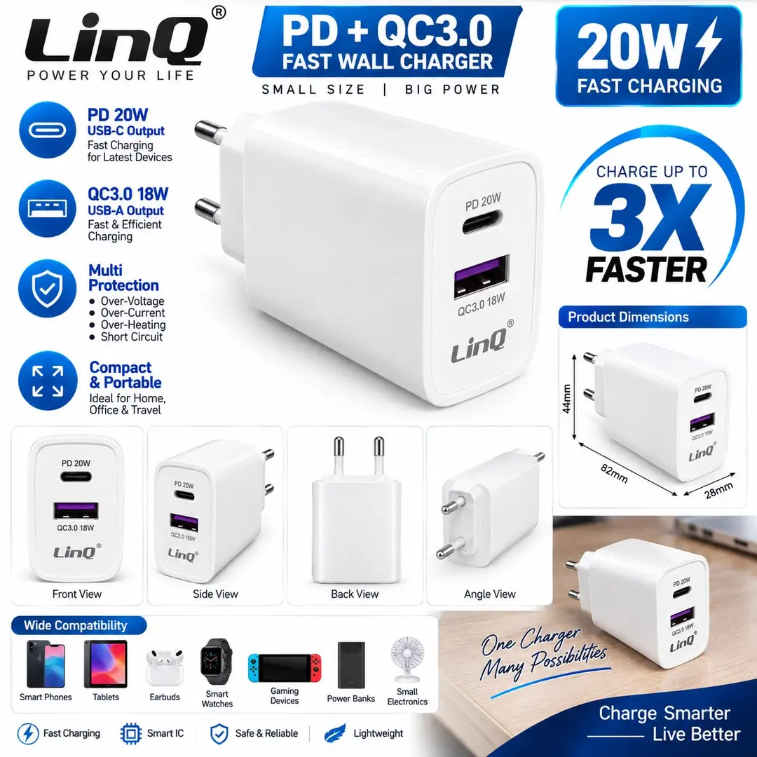 Linq PD 20W + QC 3.0 Fast Wall Charger