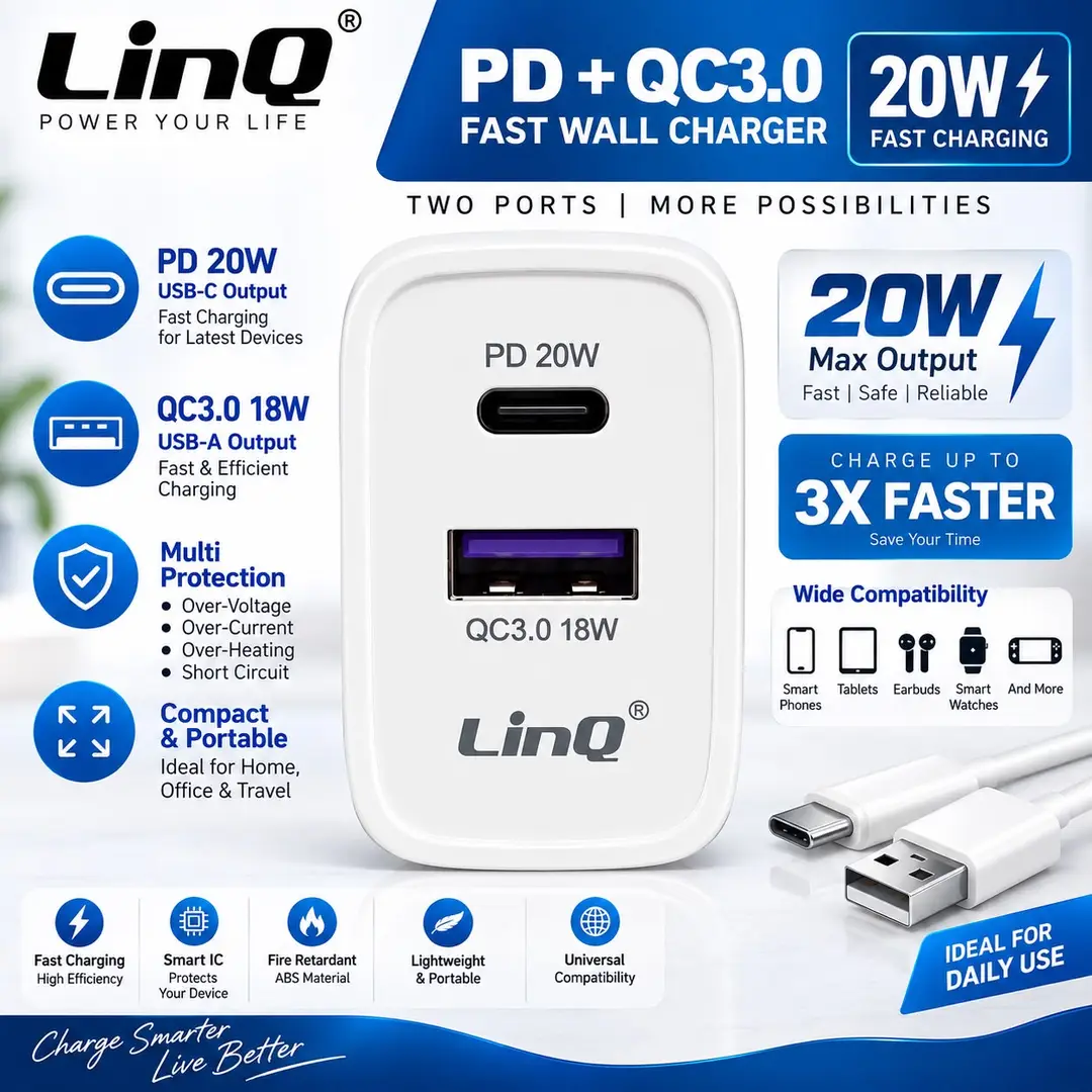 Linq PD 20W + QC 3.0 Fast Wall Charger