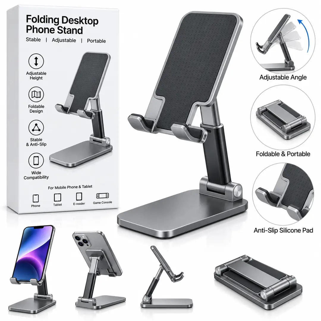 Folding Desktop Mobile Phone Stand – Adjustable & Foldable Phone Holder