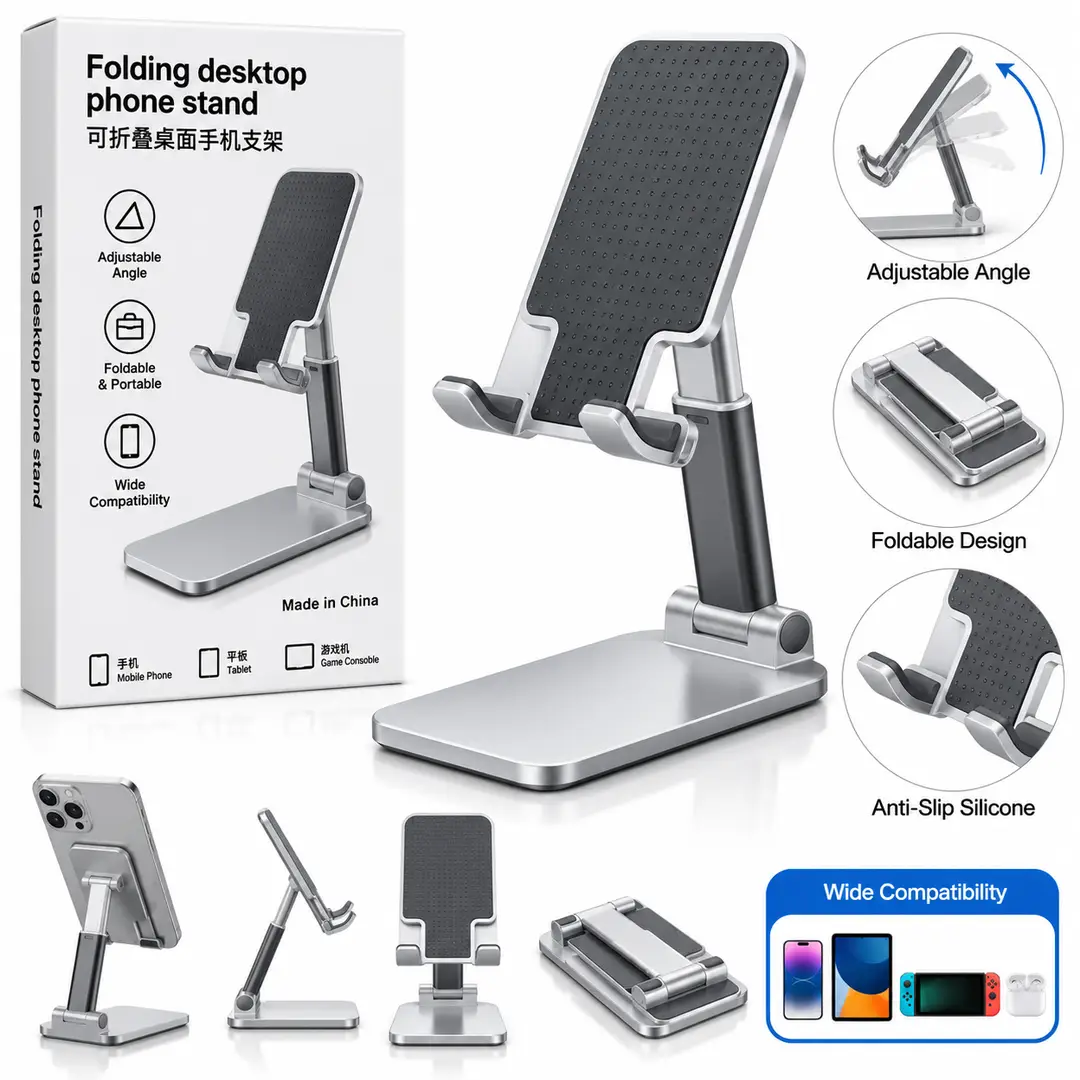 Folding Desktop Mobile Phone Stand – Adjustable & Foldable Phone Holder