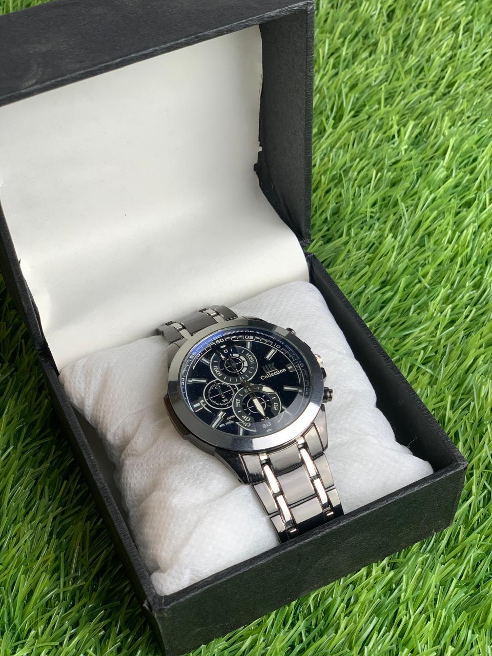 Men's Stainless Steel Watch Silver Gold Accents