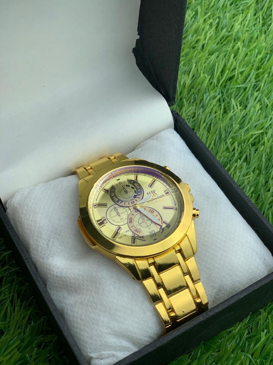 Men's Stainless Steel Watch Silver Gold Accents