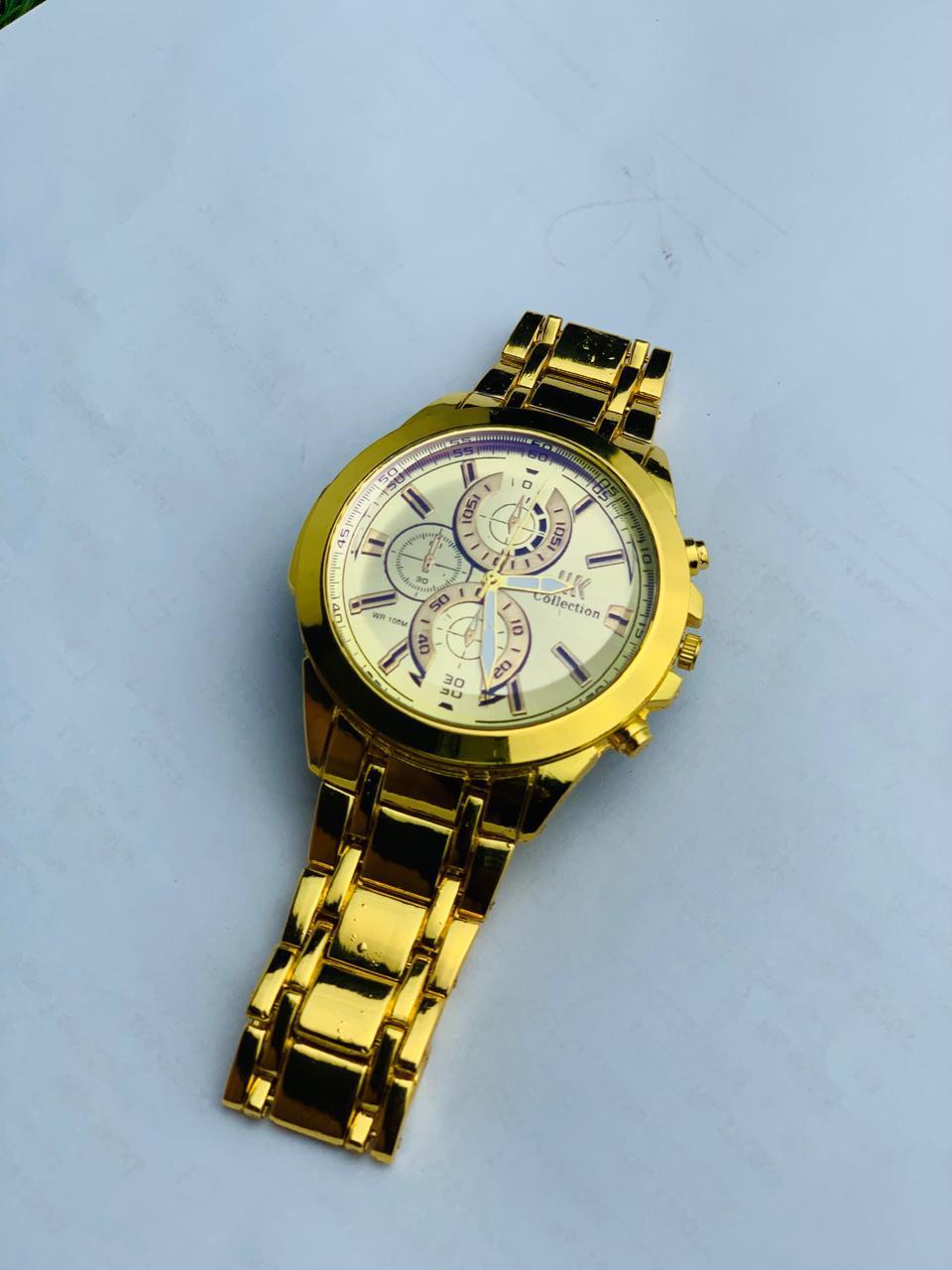 Men's Stainless Steel Watch Silver Gold Accents