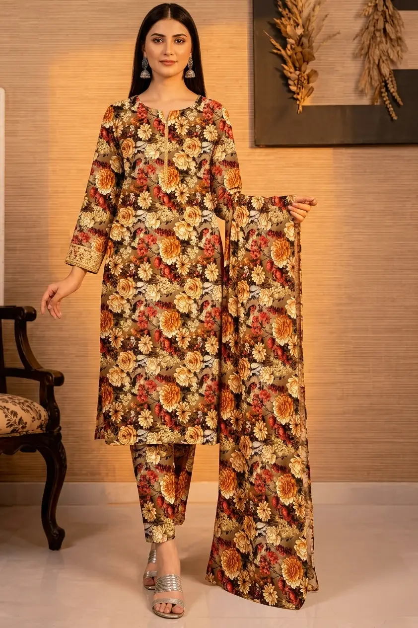 Polo Cotton 3 Pcs Women's Unstitched Printed Suit
