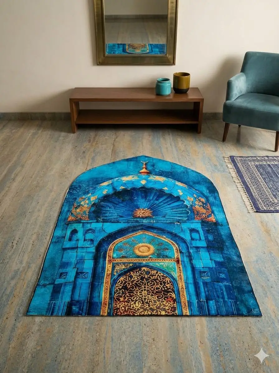 Luxurious Velvet Printed Prayer Mat - 1 Pcs in Maroon, Red, and Orange