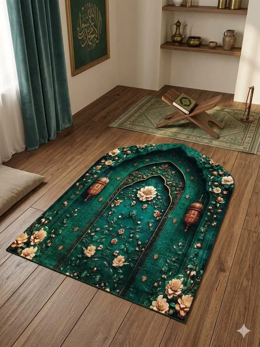 Luxurious Velvet Printed Prayer Mat - 1 Pcs in Maroon, Red, and Orange