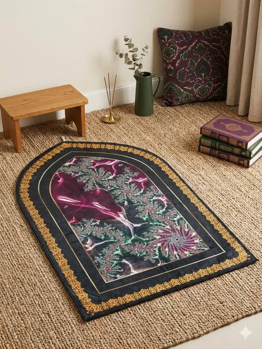 Luxurious Velvet Printed Prayer Mat - 1 Pcs in Maroon, Red, and Orange