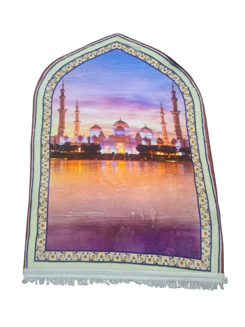 Luxurious Velvet Printed Prayer Mat - 1 Pcs in Maroon, Red, and Orange