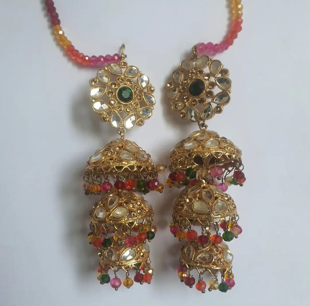 Bridal Gold Plated Crystal Jhumka