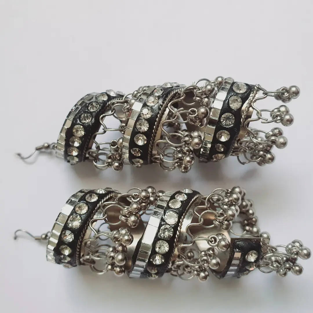 Funky Silver Plated Crystal Dangling Earrings