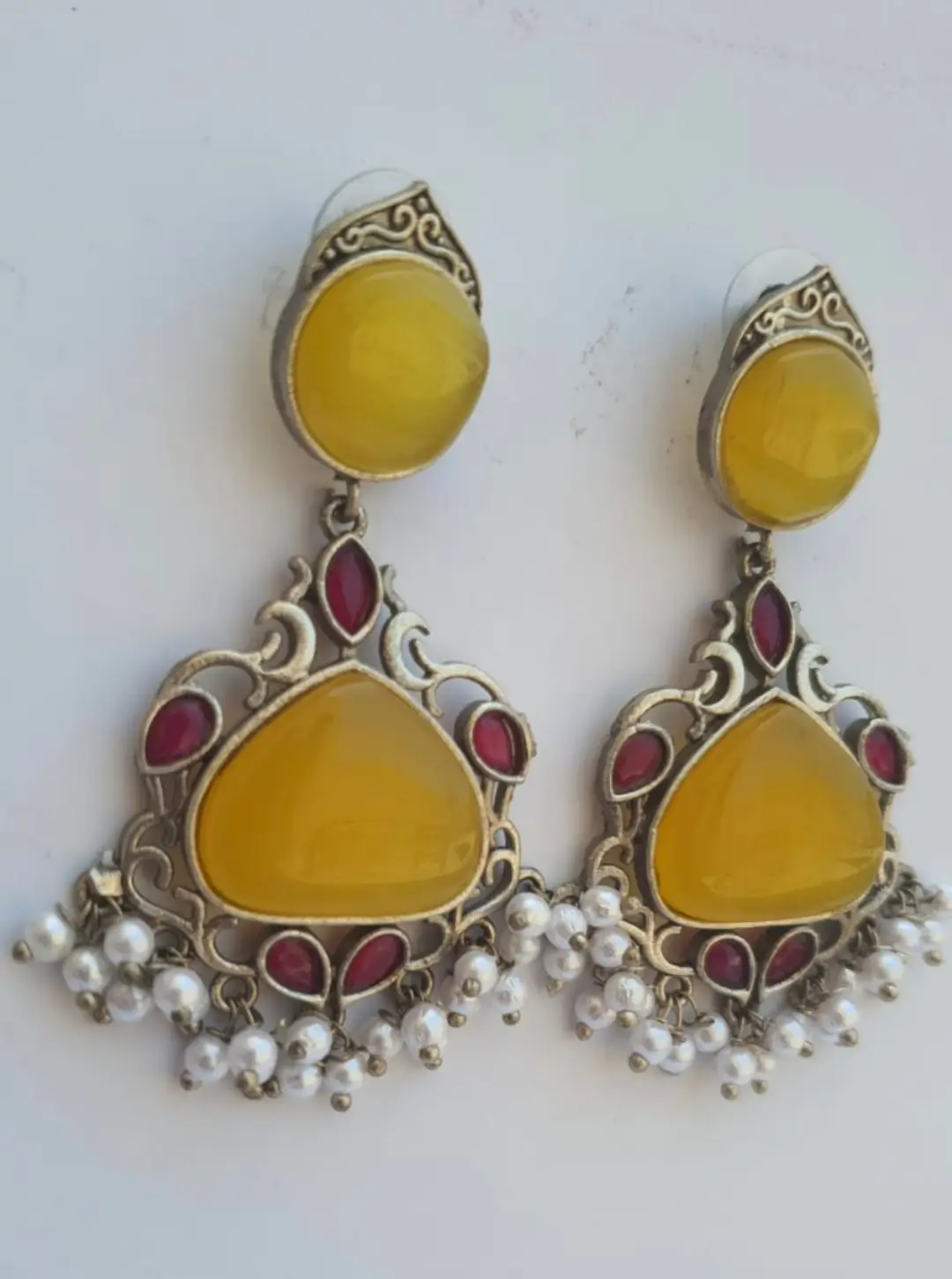 Meenakari Design Silver Plated Gemstone Earrings