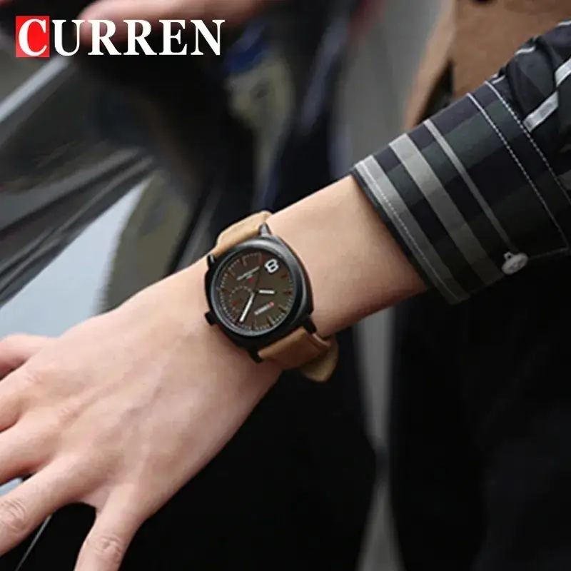 Curren Men's Leather Strap Quartz Watch – Luxury Analog Waterproof Fashion Wrist Watch for Men