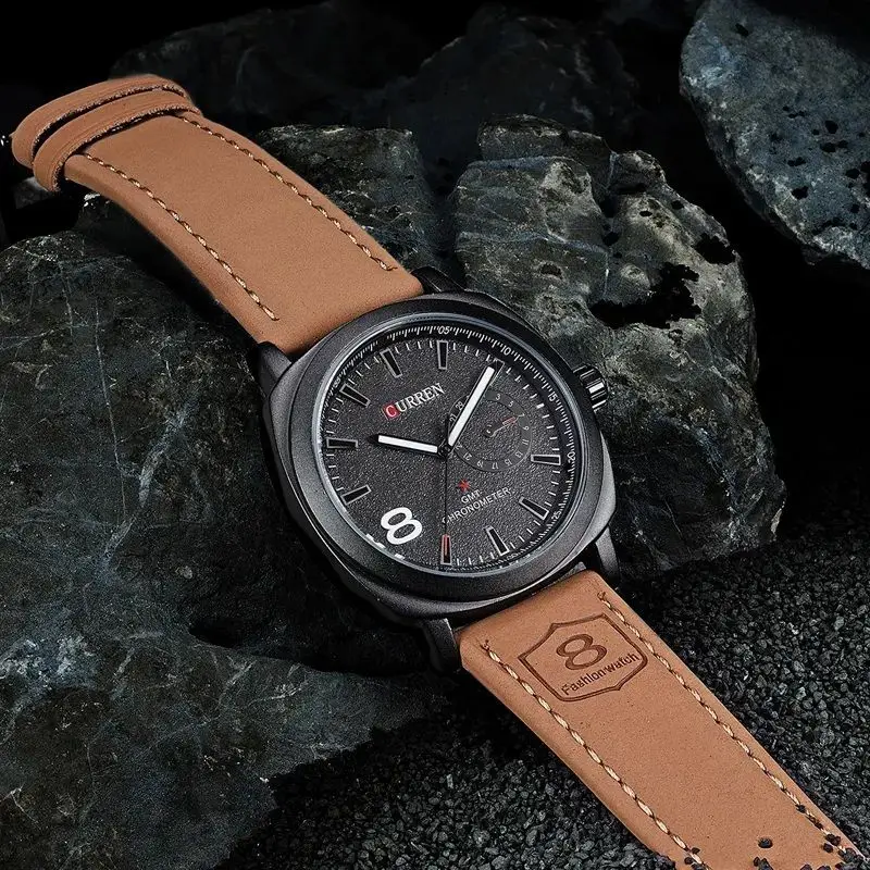 Curren Men's Leather Strap Quartz Watch – Luxury Analog Waterproof Fashion Wrist Watch for Men