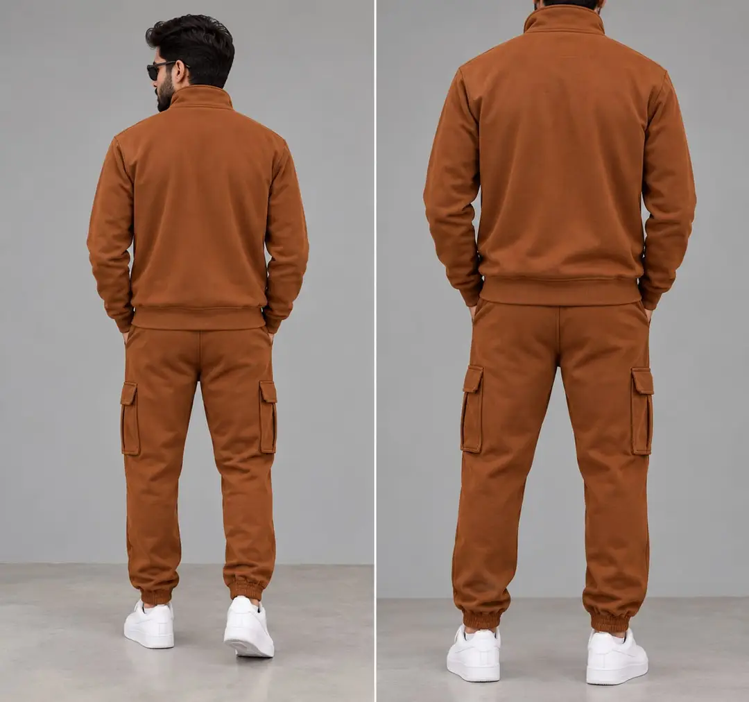 2 Pcs Men's Fleece Printed Zipper Track Suit
