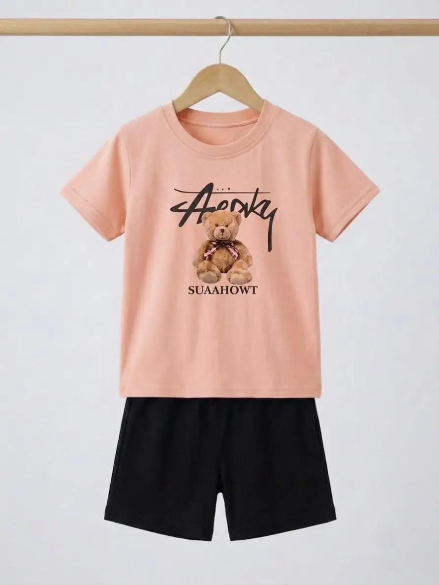 2 Pcs Girl's Cotton Printed Tracksuit