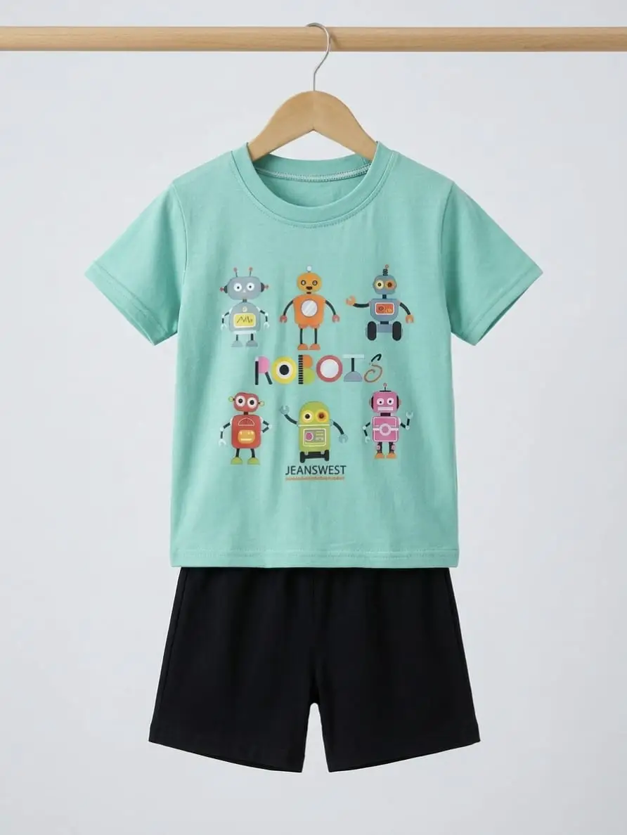 2 Pcs Boy's Cotton Printed Tracksuit
